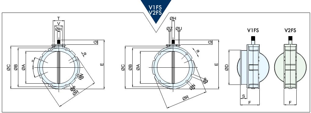 V1FS(VIFS)和V2FS型粉体蝶阀外形尺寸图