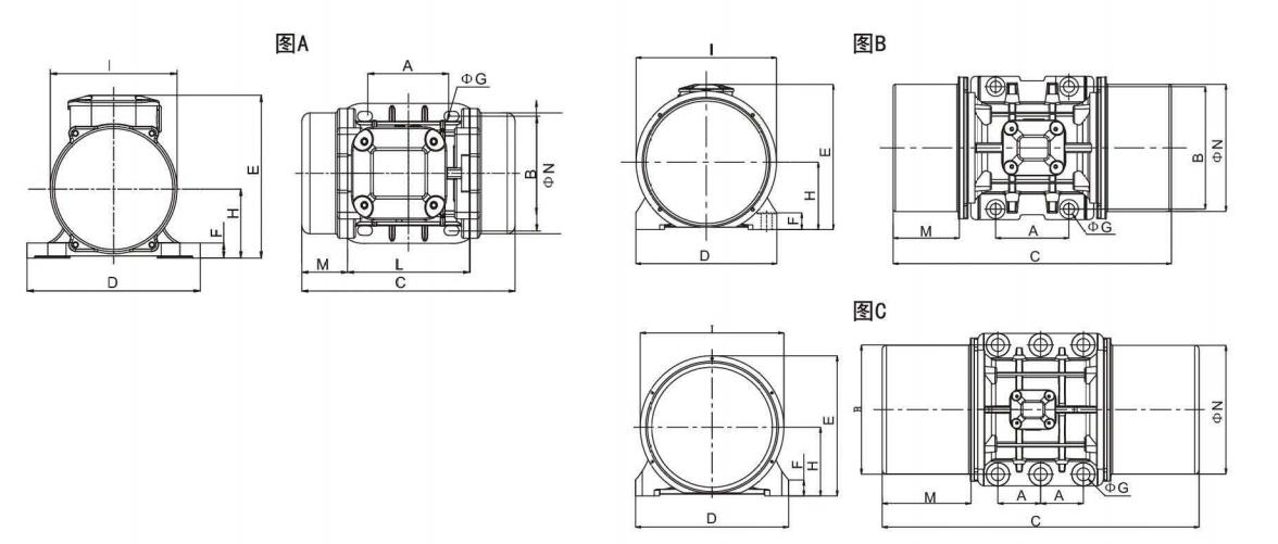 MVE型振动电机2极数和4极数尺寸图