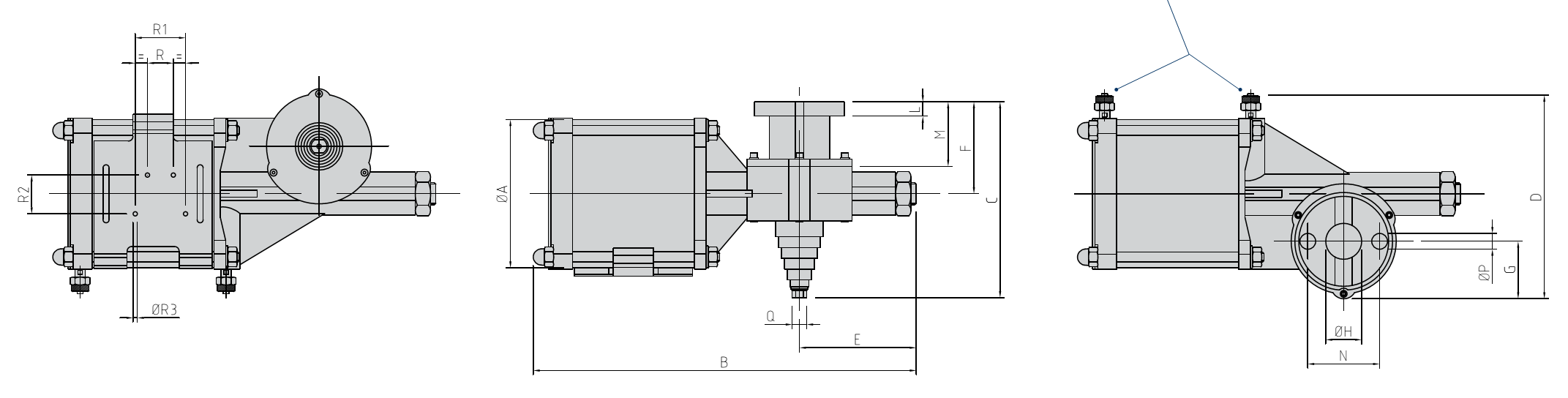 CP101气动执行器参数尺寸图